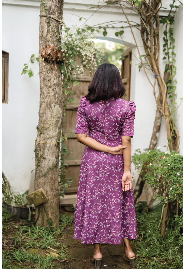 Deep Purple Cherry Plums Viscose Printed Dress